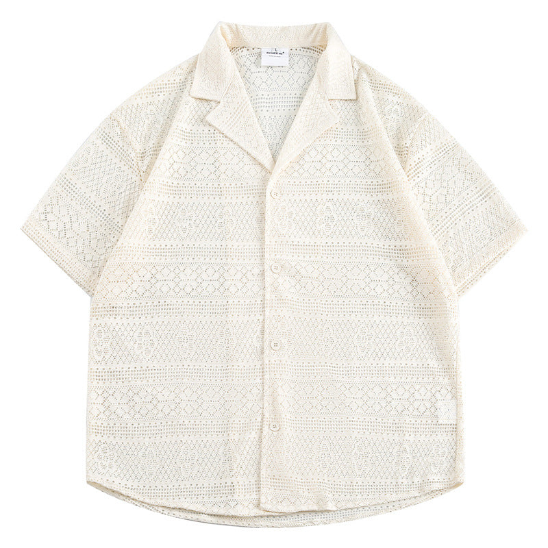 New Chinese Style Hollow Pattern Cuban Collar Short Sleeve