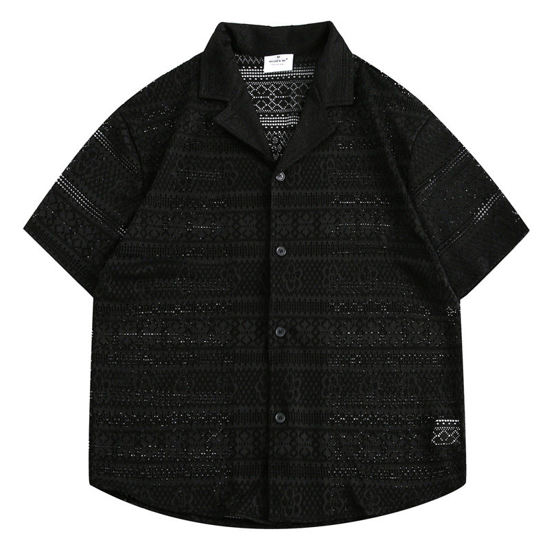New Chinese Style Hollow Pattern Cuban Collar Short Sleeve